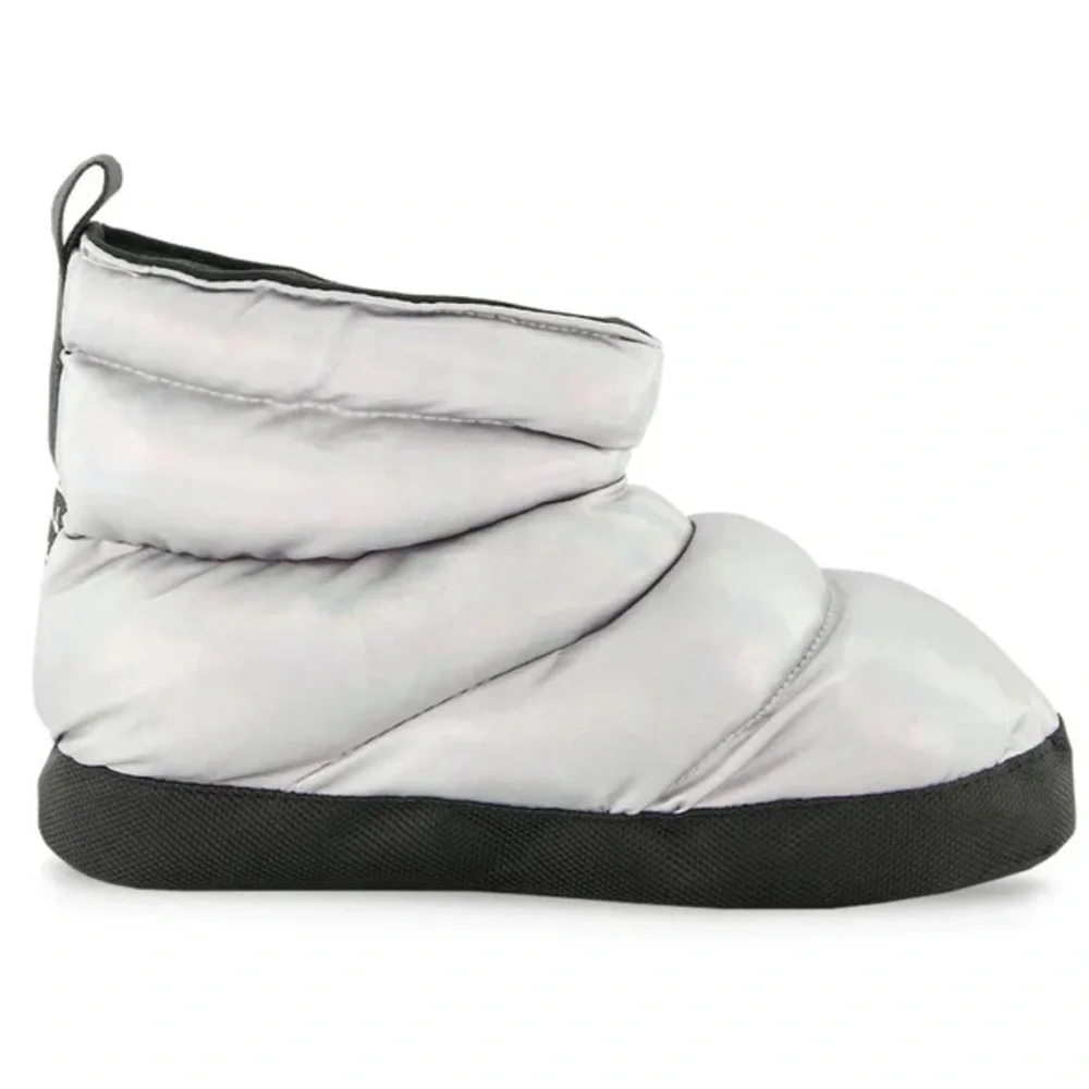 NWT CAPEZIO (9/10) Slipper Boot Metallic Nylon Quilt Moon Silver Black Comfort - Picture 3 of 15
